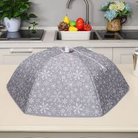 冬季保温菜罩盖菜罩子家用饭菜餐桌可折叠防苍蝇食物大小号罩B1|漫天飞雪(灰色) 方形中号37cm盖2个菜（无骨架）