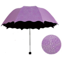黑胶防紫外线遇水开花遮阳伞防晒折叠晴雨伞女全自动遮阳伞