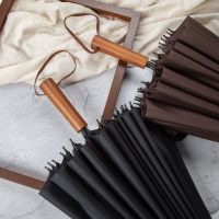 大24骨加固防风学生长柄伞实木手柄大码商务双人三人直柄雨伞男