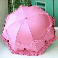 蕾丝花边晴雨公主蘑菇伞防紫外线黑胶三折叠防晒太阳女学生两用伞