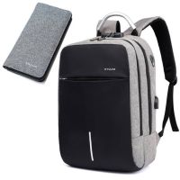 usb智能男士商务电脑包大高中学生双肩书包户外旅行笔记本电脑包|浅灰+手包
