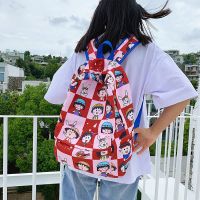 小丸子书包女韩版高中格子背包小学生日系网红印花双肩包