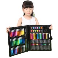 儿童水彩笔彩色铅笔150件套装画笔蜡笔绘画工具小学生|水彩笔150件套【黑色】 【赠12本涂色本】