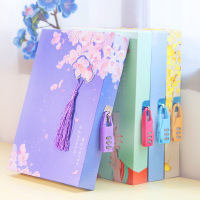 彩页密码锁笔记本文具内页彩色日记本带锁盒装手帐本子好看的文艺创意加厚记事本中学大学生用复古中手账