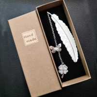 中夜光羽毛学生馈赠创意节庆礼物精美礼盒发古风|银羽+夜光蝴蝶+四叶草