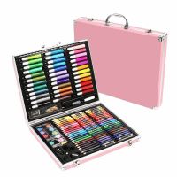儿童水彩笔绘画套装学习用品画画套装文具画笔铅笔小学生美术用品|铝盒150粉(围裙+画本)
