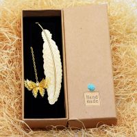 中羽毛金属创意树叶生日礼物老师送闺蜜礼品文具送同学送|单独蝴蝶-送礼盒-送贺卡 金树蝴蝶