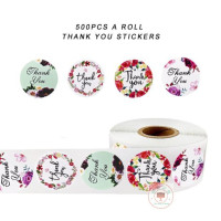 礼品贴纸500/卷花卉装饰封口贴婚礼感谢外卖烘焙不干胶|玫红色