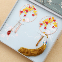 情人节情侣新年礼品团扇中古典文艺金属文创花好月圆|酒红色枫叶猫咪两款