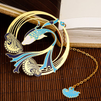 生日礼物金属文艺复学生文具文化创意精美镂空黄铜清新可爱伴手实用古典中小大鱼海棠礼品送同学|团扇--愉悦锦鲤--金色海浪