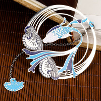 生日礼物金属文艺复学生文具文化创意精美镂空黄铜清新可爱伴手实用古典中小大鱼海棠礼品送同学|团扇--愉悦锦鲤--银色海浪