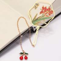 生日礼物金属文艺复学生文具文化创意精美镂空黄铜清新可爱伴手实用古典中小大鱼海棠礼品送|团扇--百合蝴蝶--红豆流苏