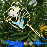 生日礼物金属文艺复学生文具文化创意精美镂空黄铜清新可爱伴手实用古典中小大鱼海棠礼品送|团扇--建兰--蓝色流苏