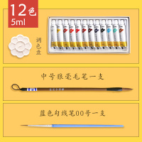 中小学生用套装用品初学者色24色国画颜料12工具全套大容量水墨画矿物美术生专用中国画儿|12色5ml/送3件套 国画颜料