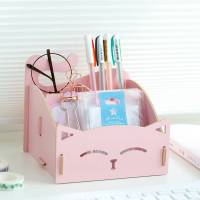 儿童笔桶收纳盒小学生能组合创意木制可爱桌面韩版猫咪