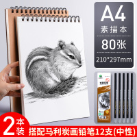 儿童绘画本素描本a48k16k8开八开马克笔图画横翻速写本美术学生本|【A4素描本】上下翻40张/2本+7300素描铅笔