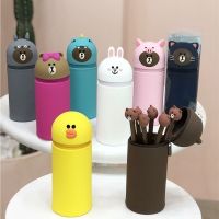 韩国line立体硅胶可收纳盒伸缩笔袋大容量铅笔布朗熊卡通