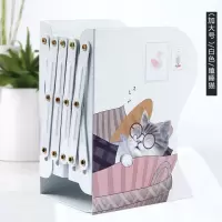书立架创意学生用书夹简易桌上立放书的架子ins风书架折叠收纳高中生桌面书挡隔板书靠书本夹书器可伸缩|加大号-白色-瞌睡猫