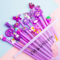 韩版粉色黑色碳素笔抖音网红笔可爱系少女心套装清新|卡通笔[紫色款] 20支笔+芯[送笔袋]