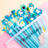 韩版粉色黑色碳素笔抖音网红笔可爱系少女心套装清新|卡通笔[蓝色款] 20支笔[送笔袋]