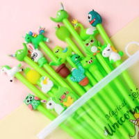韩版粉色黑色碳素笔抖音网红笔可爱系少女心套装清新|卡通笔[绿色款] 10支笔+50芯+4笔记本[送笔袋]