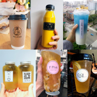 贴纸广告印不干胶透明打印饮品杯子防水商标奶茶杯瓶店创意logo二维码奶茶饮料瓶