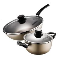 【新品】锅具套装全套 家用不粘锅炒锅燃气灶专用小型汤锅1-2人家用 （晶典白）有分隔