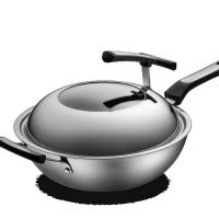 [新品]不粘锅 304不锈钢蜂窝晶纹物理不粘炒菜锅具 轻烟少油 银色