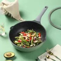 [新品]炊大皇麦饭石色不粘锅无烟炒锅不沾炒菜锅家用锅具燃气电磁炉通用 竹青石炒锅30CM(适合1-3人使用)