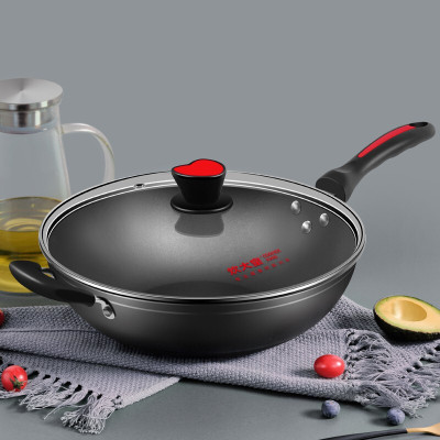 [新品]炊大皇 炒锅 不粘锅36cm无油烟锅具电磁炉燃气煤气灶明火通用炒菜锅带锅盖木锅铲 36cm大口径不粘锅