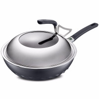 30CM WG8330LZL 爱仕达炒锅不粘锅金刚旋风火龙眼油你控无油烟不沾炒菜锅带木铲 燃气灶天然气明火专用