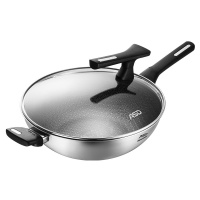 32CM 316不锈钢 CC32E15WG 爱仕达炒锅不粘锅家用316L不锈钢平底炒菜锅煤气电磁炉通用蜂窝煎锅少油烟可立