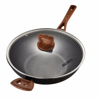 (32cm-适用3-5人) 爱仕达 炒锅 不粘锅32cm 麦饭石色不沾少油烟炒菜锅/平底炒煎锅30cm 电磁炉明火通用