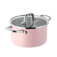 炊大皇汤锅304不锈钢锅炖锅复底家用小煮锅蒸煮粥面燃气电磁通用 珊瑚粉不锈钢汤锅22cm
