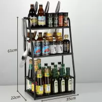 炊大皇厨房置物架 靠墙窄置物架桌面调味罐架子调味品收纳调料架 3层[可拆卸]含刀架