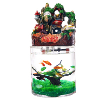 桌面小圆鱼缸创意流水喷泉家居客厅摆件小型水族箱