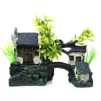 鱼缸假山水族箱装饰造景石小房子小桥江南水乡徽派创意摆件