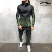 Marasoo肌肉兄弟男士休闲套装篮球服3D渐变印花拉链嘻哈跑步运动健身