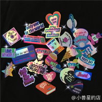 韩国ins镭射防水hologram同款美式复古无痕贴纸头盔行李手帐装饰