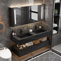 岩板一体双盆轻奢浴室柜组合北欧卫生间现代简约洗漱洗脸手台盆柜