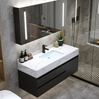纳丽雅现代简约岩板一体浴室柜组合洗脸洗手面池卫生间洗漱台盆套装智能
