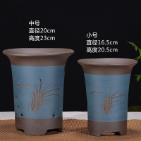 古达精品紫砂花盆种菜盆吊兰植物绿萝盆菖蒲盆特大号花盆陶瓷兰花花盆 金钟兰花盆大号+小号 大 黑边蓝色俩件套[限购]