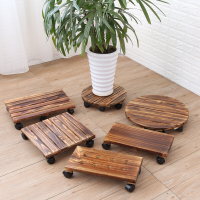 古达花盆托盘底座滚轮万向轮实木带轮移动木质圆形落地式盆景客厅家用 圆形带缝直径35厘米