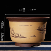 古达紫砂花盆陶瓷特大号兰花绿萝种菜盆多肉大口径花盆粗陶透气带托盘 灰色40公分大口盆 尺寸请看图片 CWX黄色大金钟特大