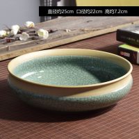 大号铜钱花盆水仙花古达睡莲碗莲无孔金钱陶瓷水养水培多肉 XHS粗陶哥窑-粉蓝25cm 大