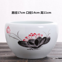 无孔陶瓷碗莲盆金鱼睡莲盆大号古达铜钱绿萝水培花盆 荷花缸-墨荷 大