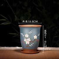 紫砂花盆兰花专用古达盆景盆陶瓷圆形建兰四季兰君子兰客厅送托盘 蓝色点彩中号 关注收藏,优先发货