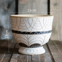 柱盆高脚花盆花器花瓶特大型号古达风格花园装饰 埃及古纹饰柱盆底部已打孔 中