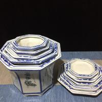 陶瓷花盆四君子八角青花瓷花钵室内外盆栽绿植多肉盆带底盘 5号直径:25.5cm高:21.5cm 中等