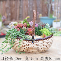 多肉超大号植物拼盘花盆 陶瓷大口径古达创意素烧粗陶花盆 透气拼盘 墨绿色萌萌兔长拼盘 大